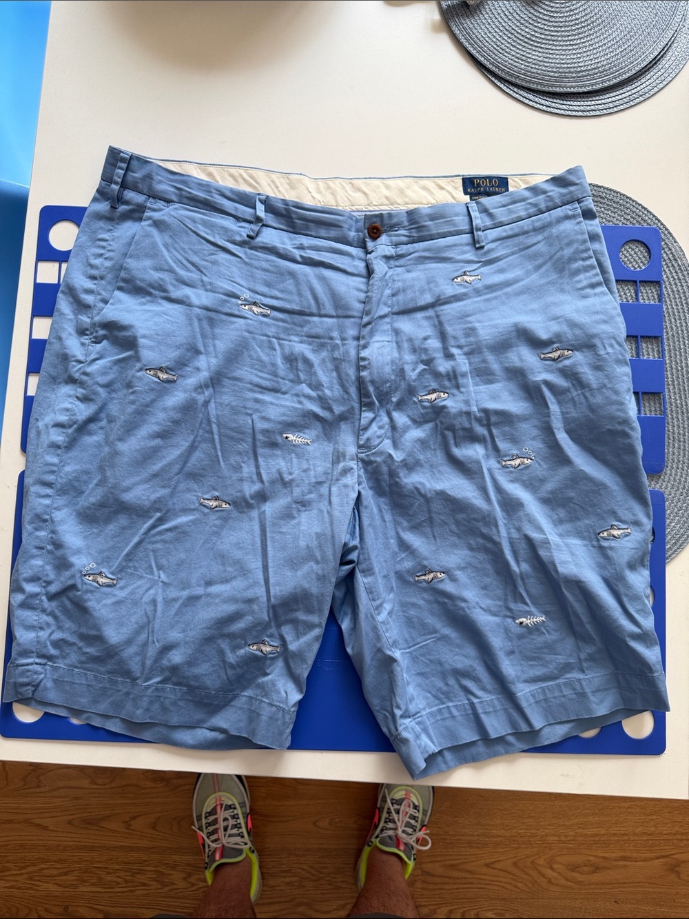 Polo by Ralph Lauren Sky Blue Embroidered Fish Cotton Shorts
